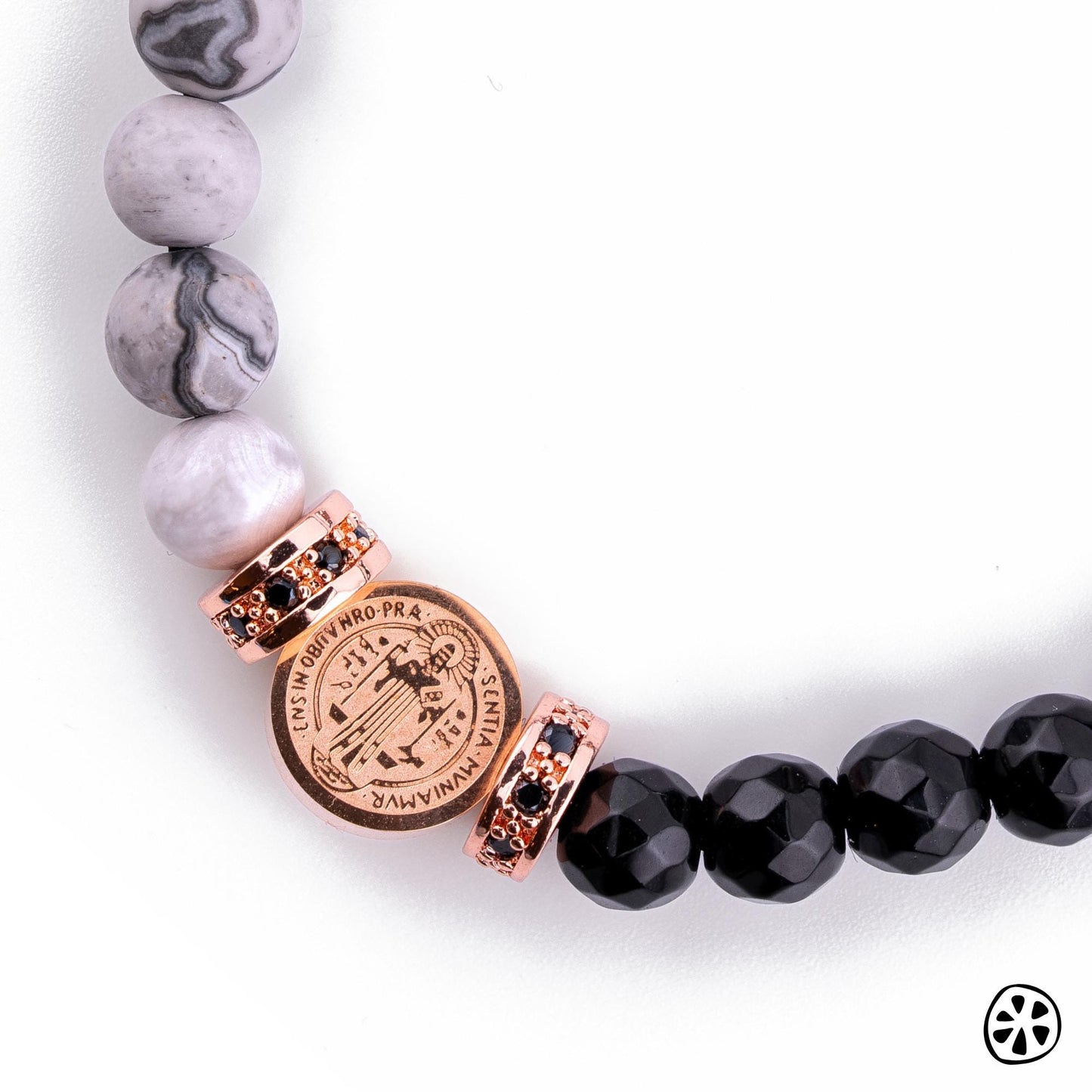 Rose Gold St. Benedict Bracelet: Onyx & Jasper, Tarnish-Free