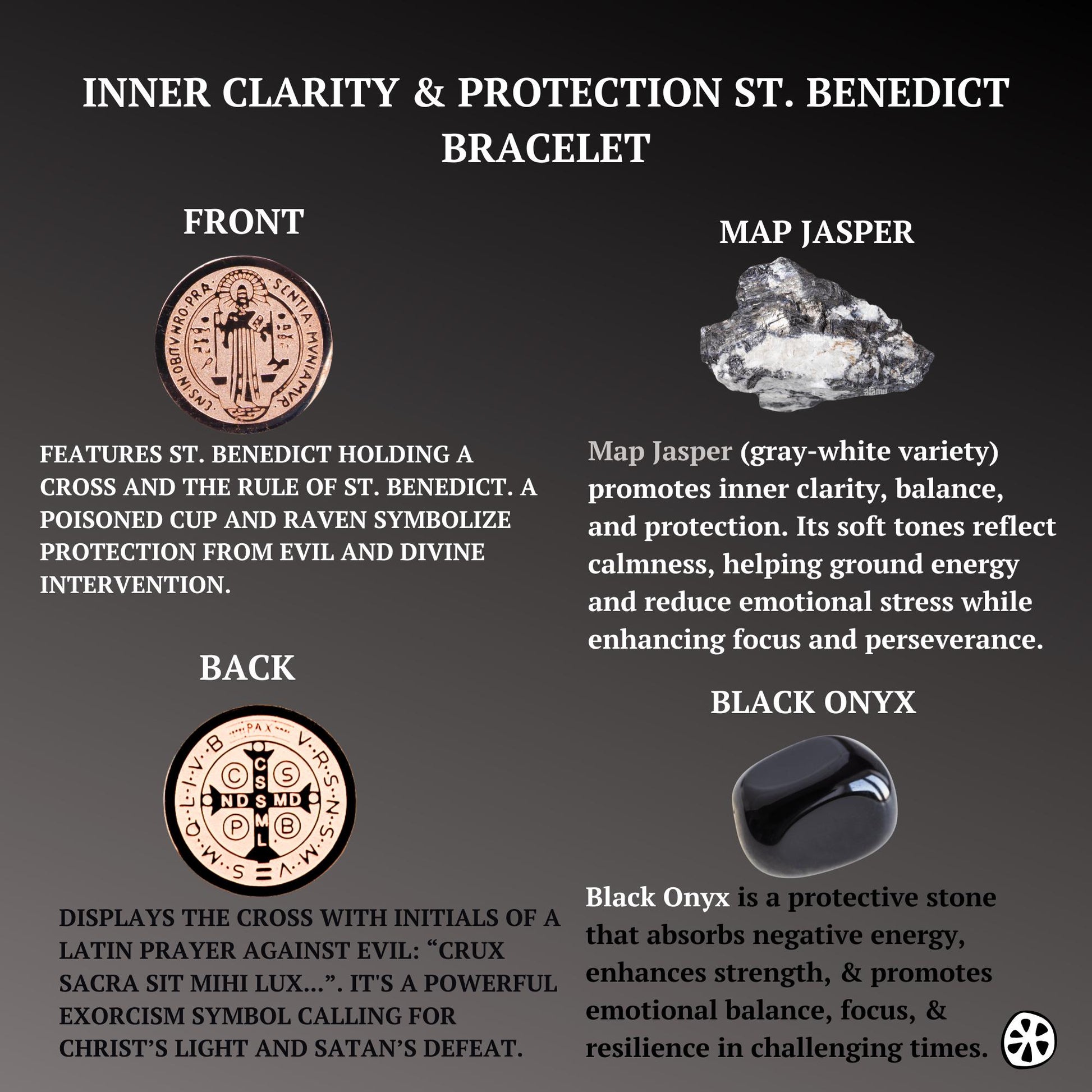 Rose Gold St. Benedict Bracelet: Onyx & Jasper, Tarnish-Free