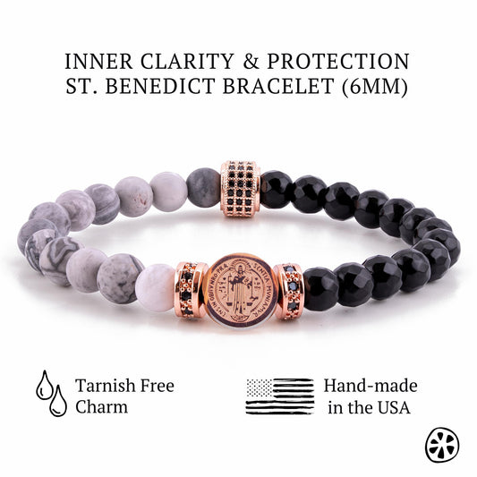 Rose Gold St. Benedict Bracelet: Onyx & Jasper, Tarnish-Free