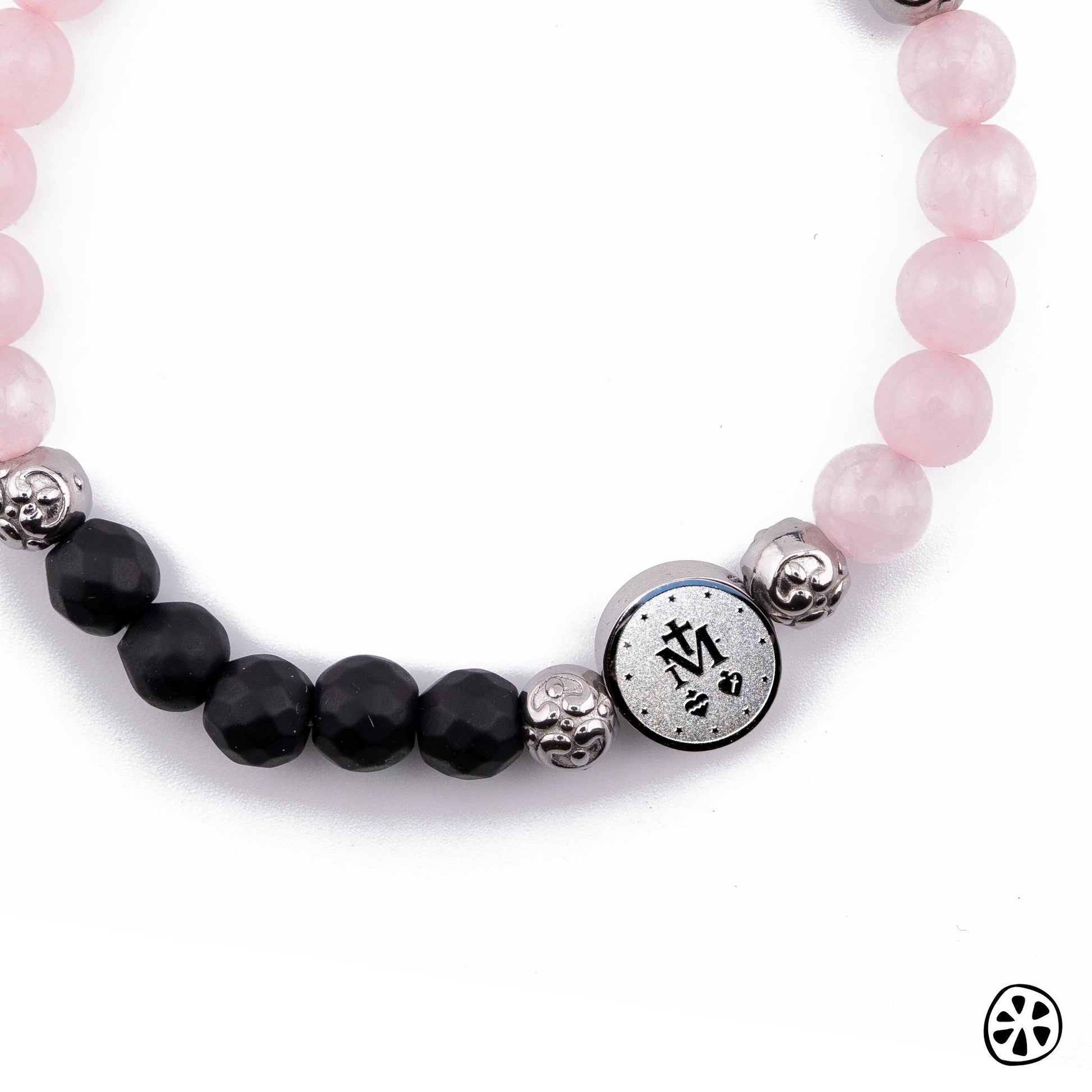 Our Lady of Graces Medal Bracelet: Onyx & Rose Quartz, Catholic Gift