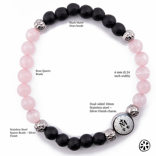 Our Lady of Graces Medal Bracelet: Onyx & Rose Quartz, Catholic Gift