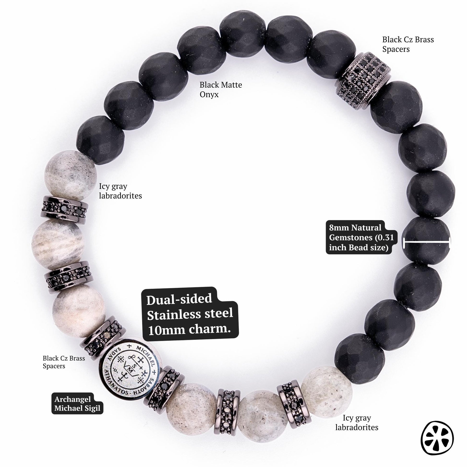 St Michael Medal and Sigil Bracelet, Guardian Angel Bracelet, Black Onyx Labradorite Moonstone, Catholic Gift for Men Women