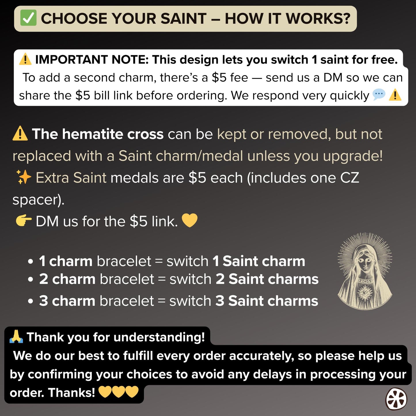 St. Michael Protection Bracelet | Guardian Angel Charm | Choose Your Saint Gift | St. Francis, St. Jude, Miraculous Medal