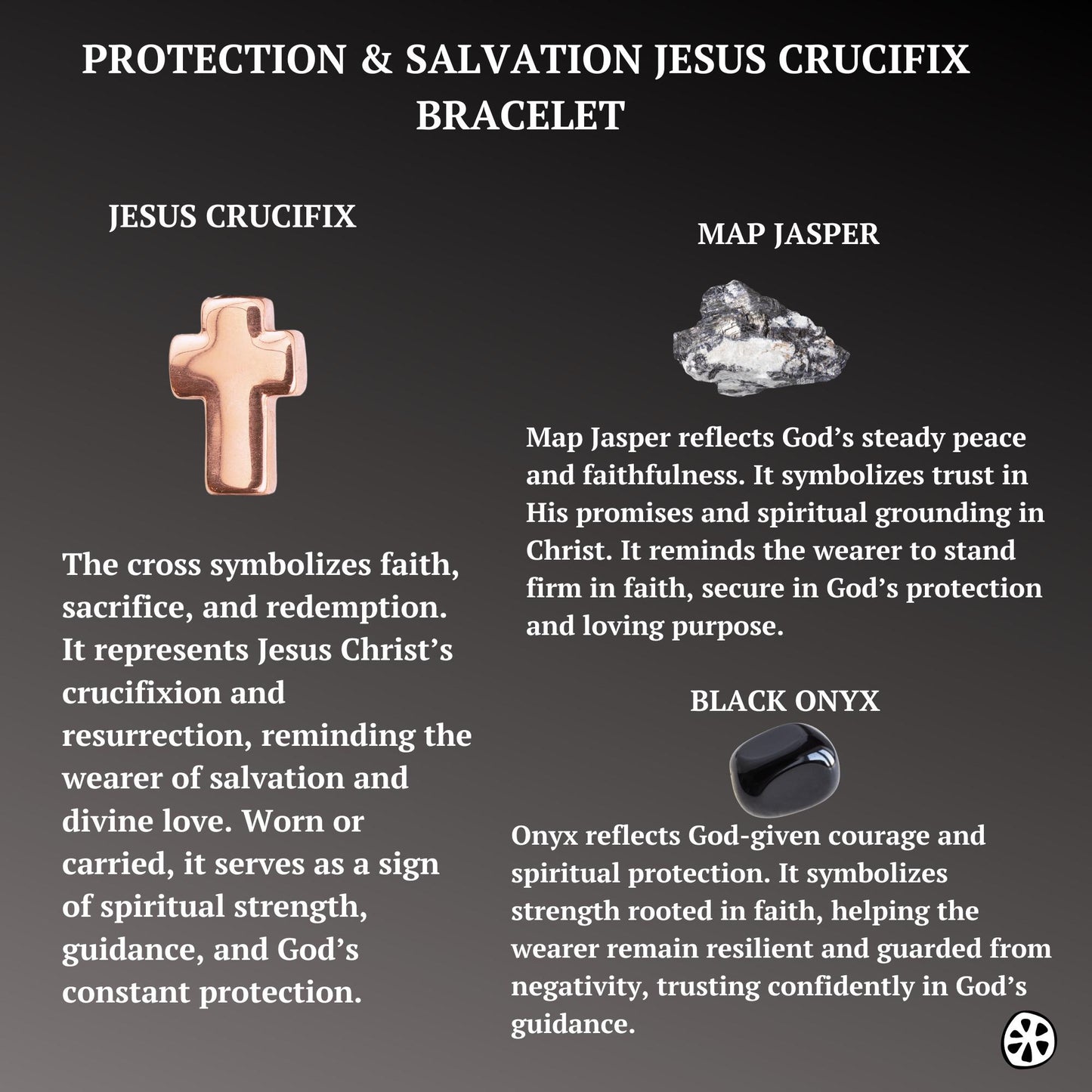 Rose Gold Cross Bracelet with Map Jasper & Black Onyx | Catholic Christian Gift for Men Women | Confirmation Faith Jewelry