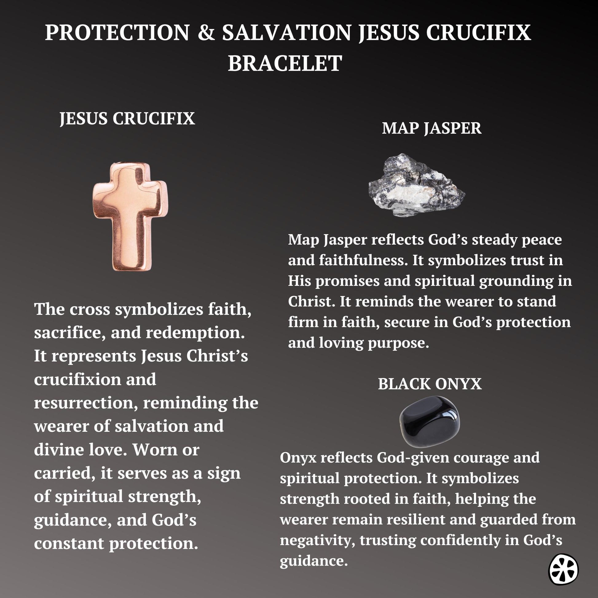 Rose Gold Cross Bracelet with Map Jasper & Black Onyx | Catholic Christian Gift for Men Women | Confirmation Faith Jewelry