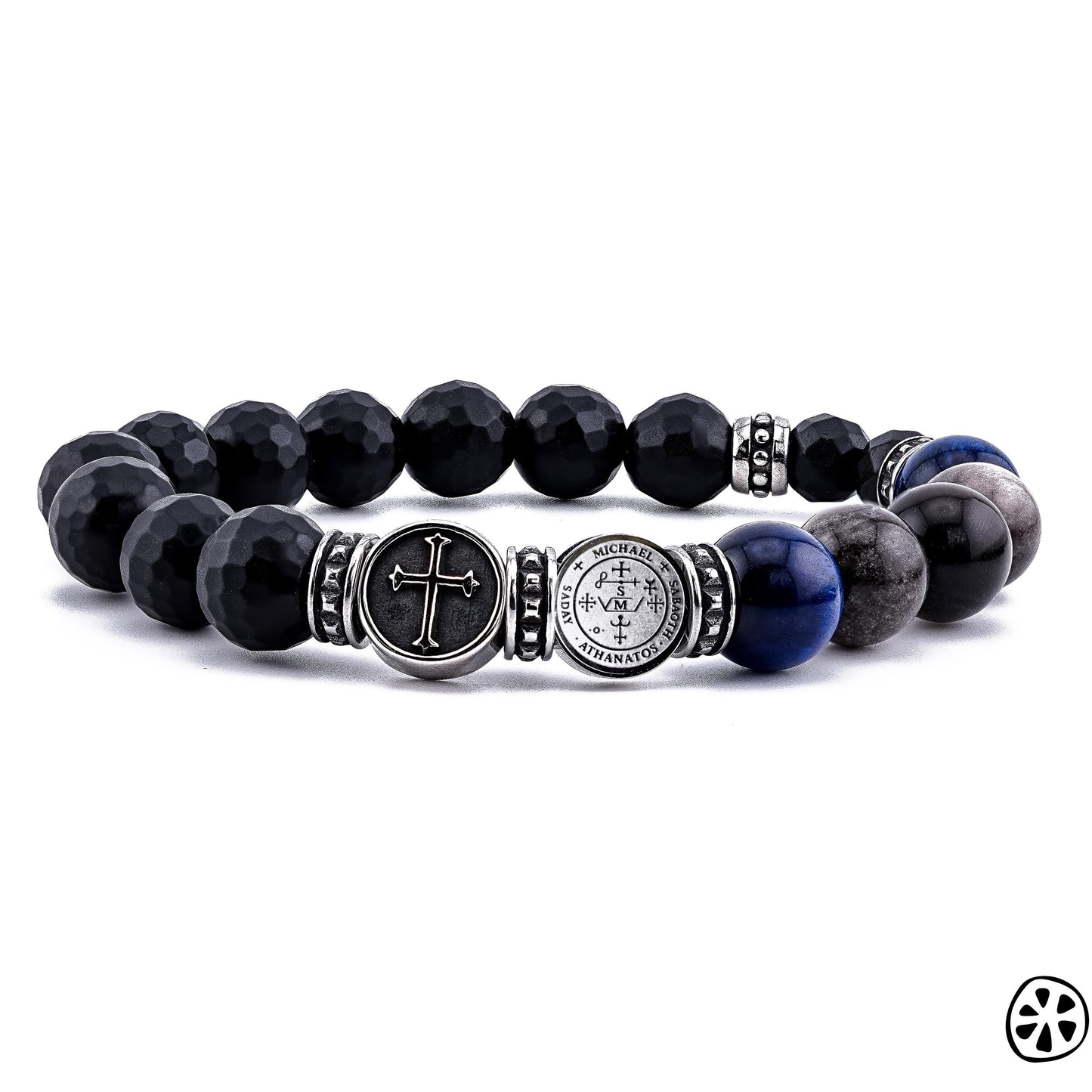 St Michael Rosary Chaplet Bracelet for Men, Catholic Protection Bracelet, Onyx Tiger Eye Obsidian, Police, Nurse, First Responder Gift
