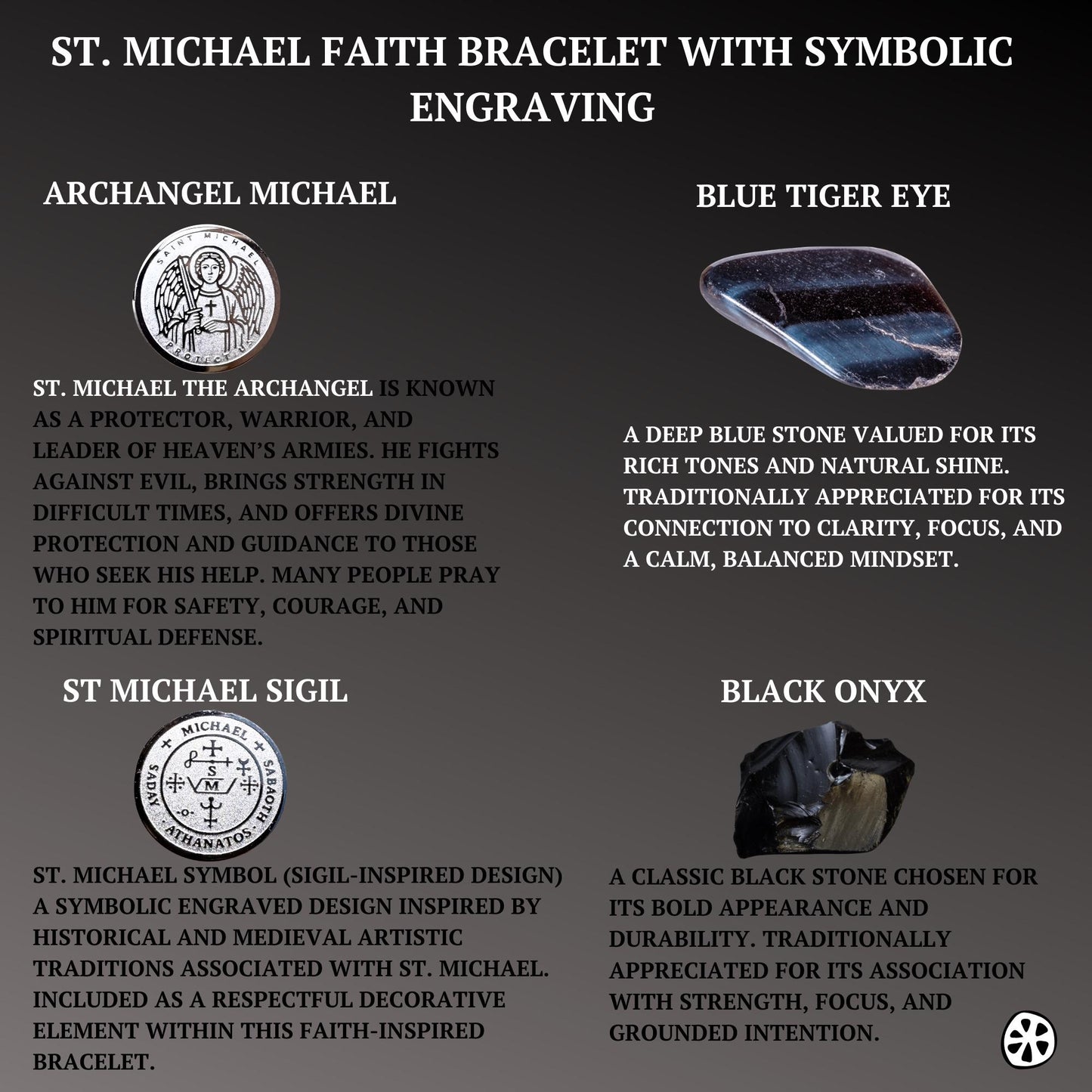 Saint Michael and Crucifix Protection Bracelet – Blue Tiger Eye & Onyx, Catholic Men’s Faith Jewelry, Archangel Religious Unisex Gift