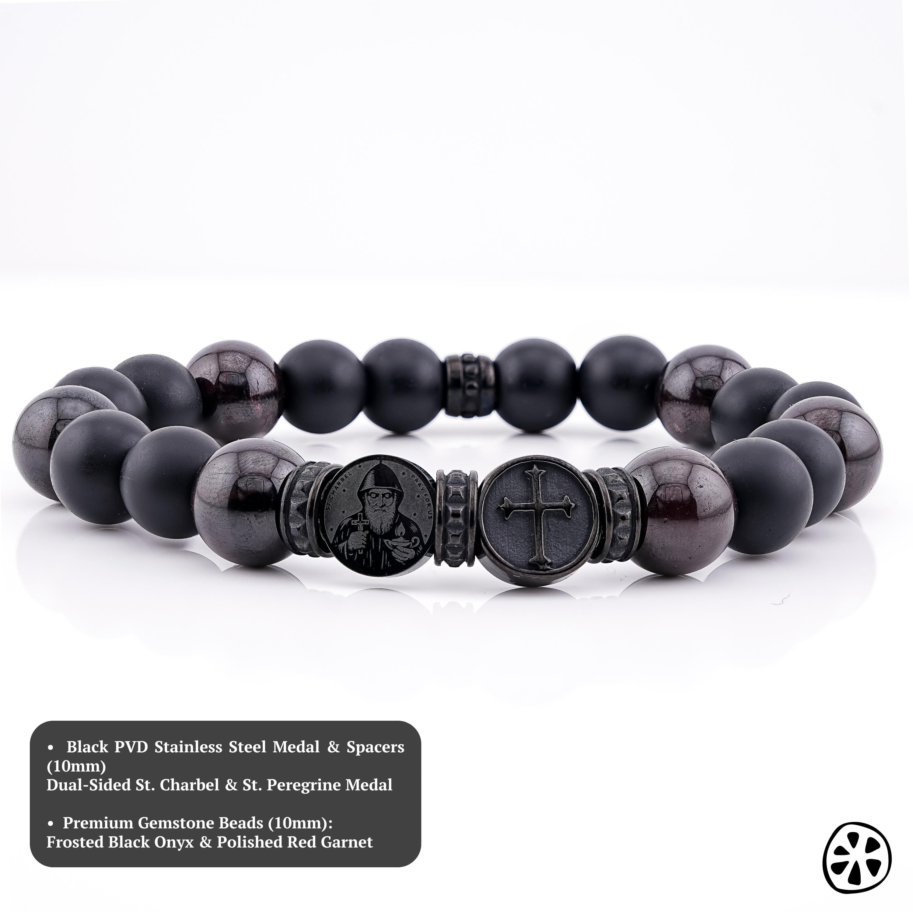 St. Charbel & St. Peregrine Bracelet – Onyx, Handmade – Juicy