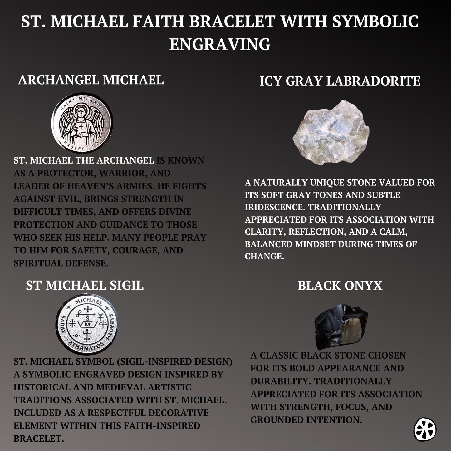 St Michael Medal and Sigil Bracelet, Guardian Angel Bracelet, Black Onyx Labradorite Moonstone, Catholic Gift for Men Women