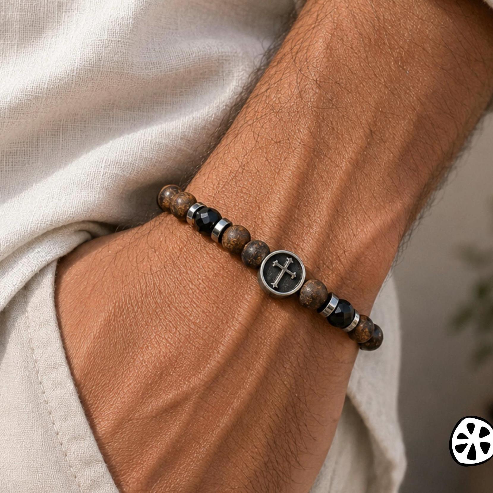 Crucifix Bracelet – Bronzite & Matte Onyx – Juicy Lemon Store