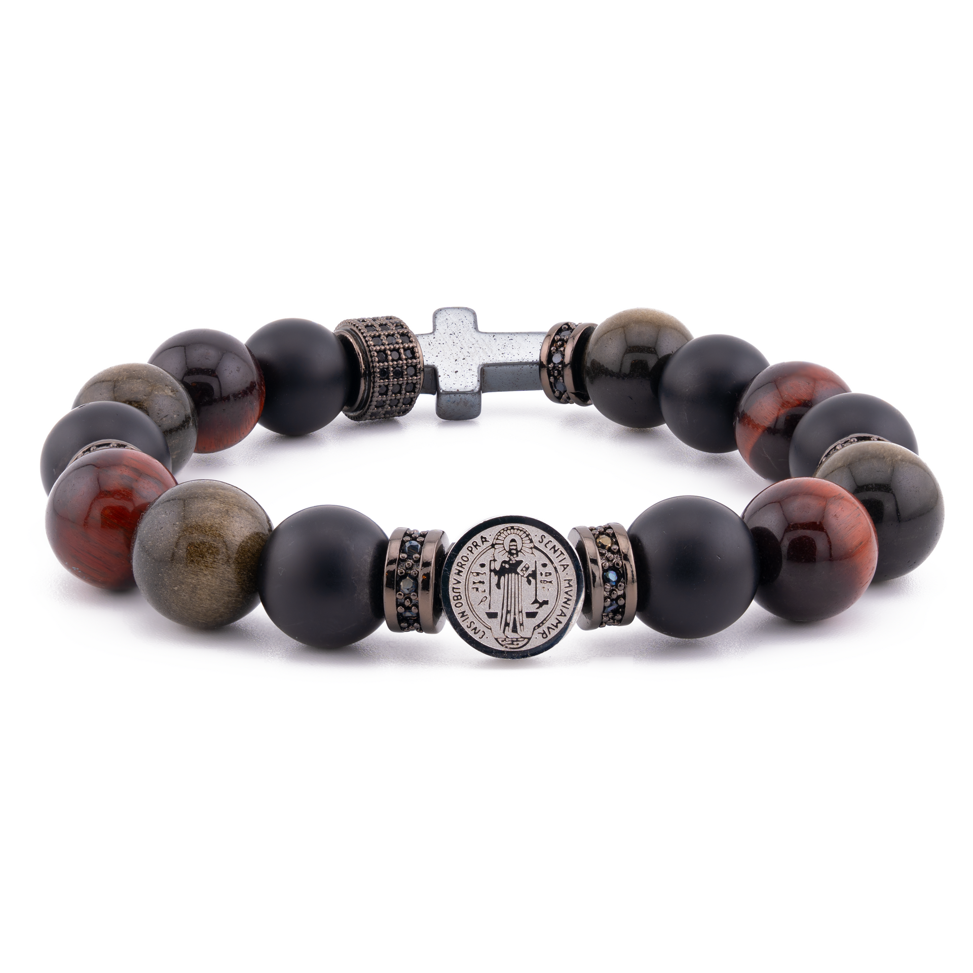4Pcs Saint Benedict Medal Bracelets - Adjustable Stone Beaded Protection Jewelry