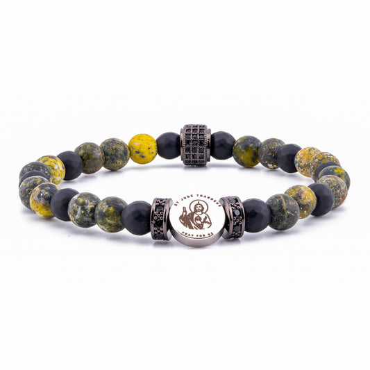 St Jude Thaddeus Protection Bracelet Green Turquoise and Black Onyx Protection (6mm)