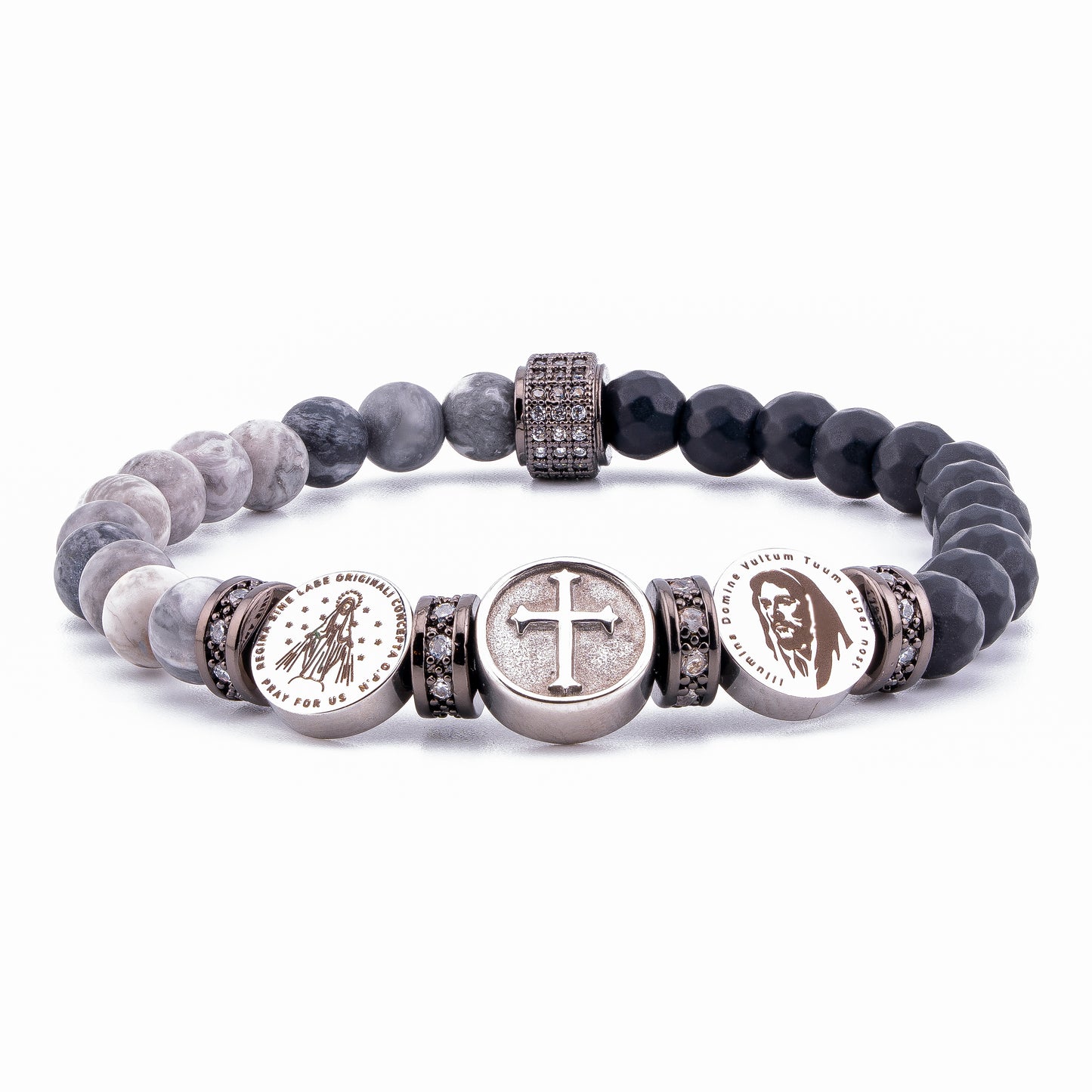 Triple Saint Protection Bracelet featuring Onyx and Map Jasper (6mm)