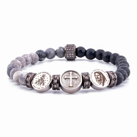 Triple Saint Protection Bracelet featuring Onyx and Map Jasper (6mm)