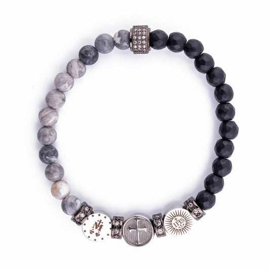 Triple Saint Protection Bracelet featuring Onyx and Map Jasper (6mm)